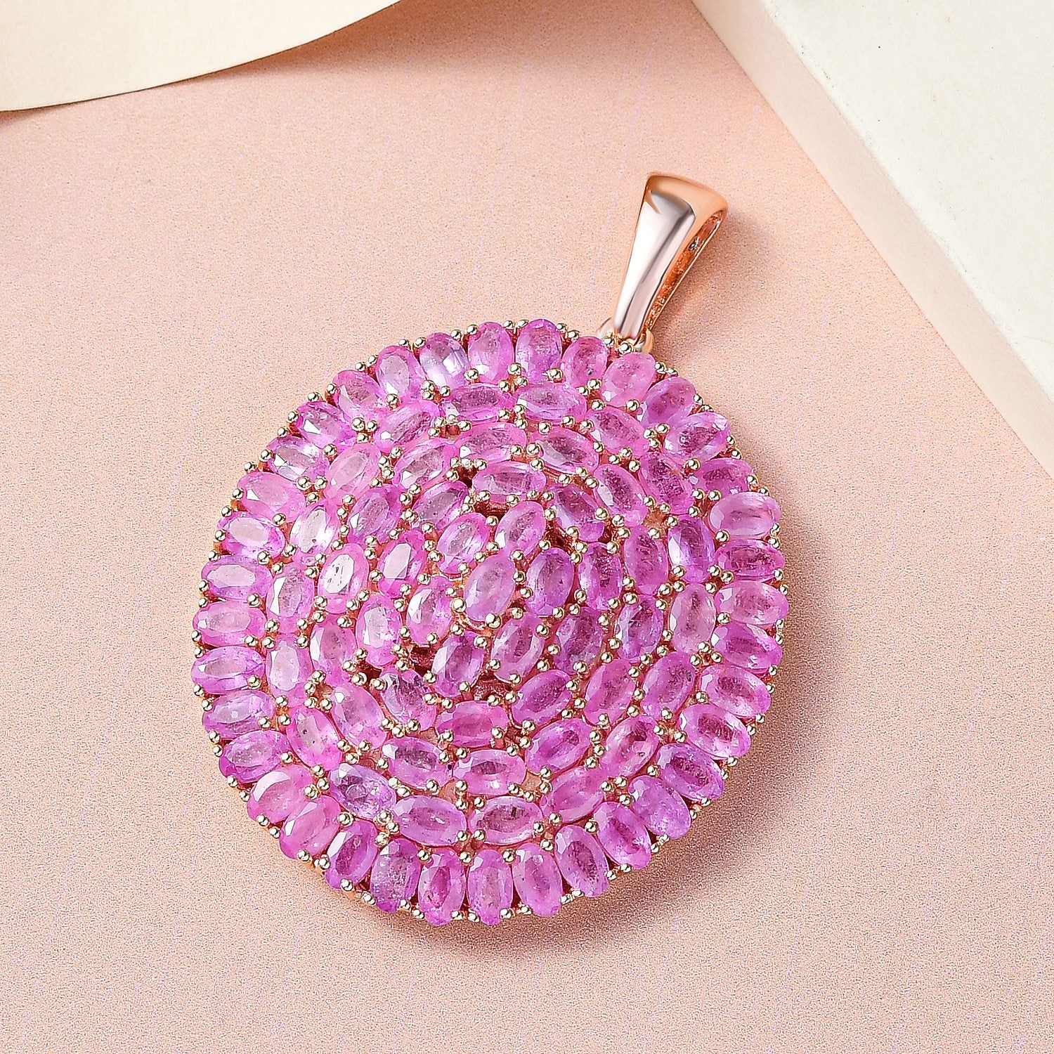 Ilakaka Rosa Saphir Anhänger, 925 Silber Roségold Vermeil ca. 30,86 ct
