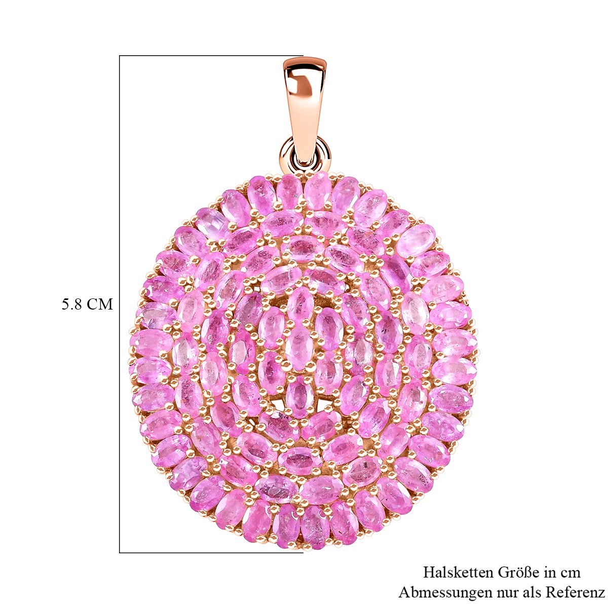 Ilakaka Rosa Saphir Anhänger, 925 Silber Roségold Vermeil ca. 30,86 ct