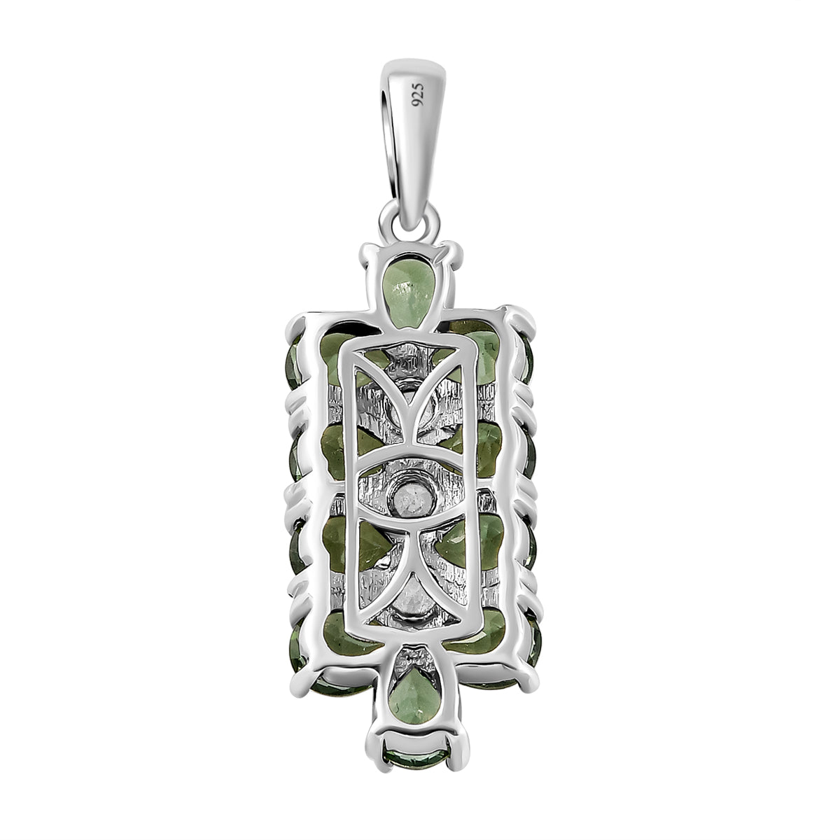 Natürlicher, grüner Apatit und weißer Zirkon-Anhänger, 925 Silber platiniert ca. 3.96 ct