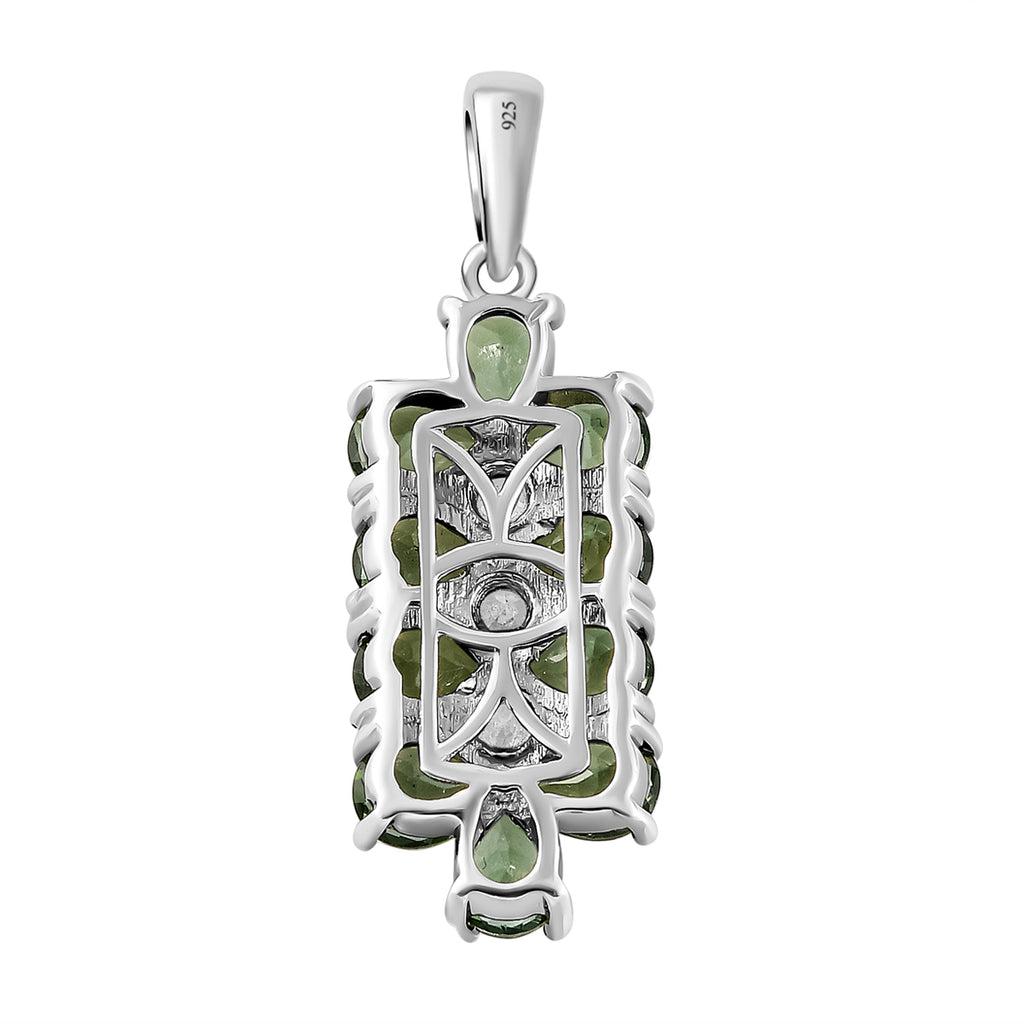 Natürlicher, grüner Apatit und weißer Zirkon-Anhänger, 925 Silber platiniert ca. 3.96 ct