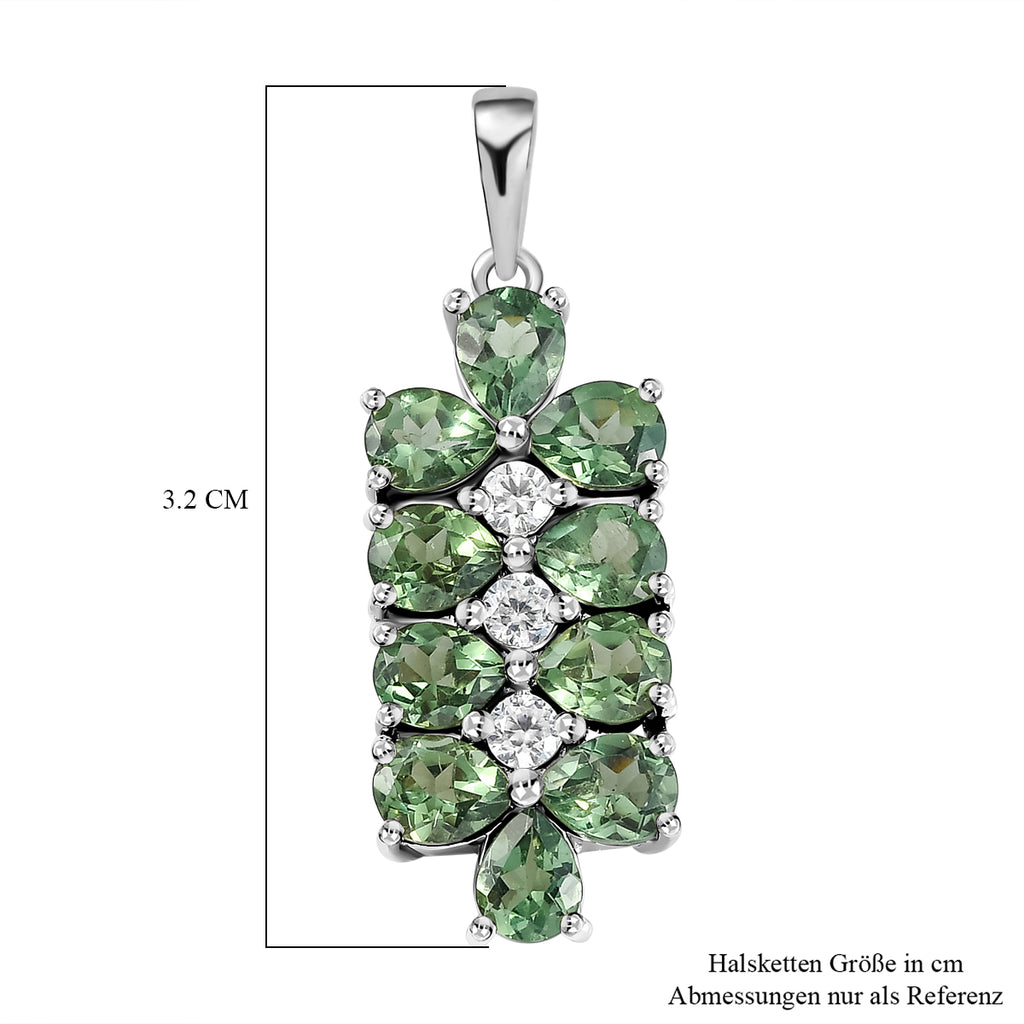 Natürlicher, grüner Apatit und weißer Zirkon-Anhänger, 925 Silber platiniert ca. 3.96 ct