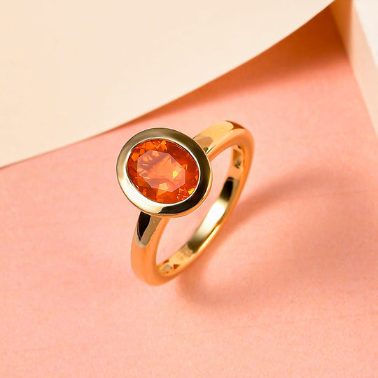 Crimson Feueropal-Ring, 925 Silber Gelbgold Vermeil (Größe 20.00) ca. 1,28 ct