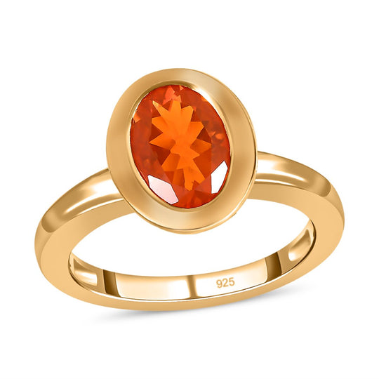 Crimson Feueropal-Ring, 925 Silber Gelbgold Vermeil (Größe 20.00) ca. 1,28 ct
