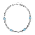 Künstliche, blaue Katzeaugen Halskette, ca. 50 cm, 316L Edelstahl ca. 25.00 ct