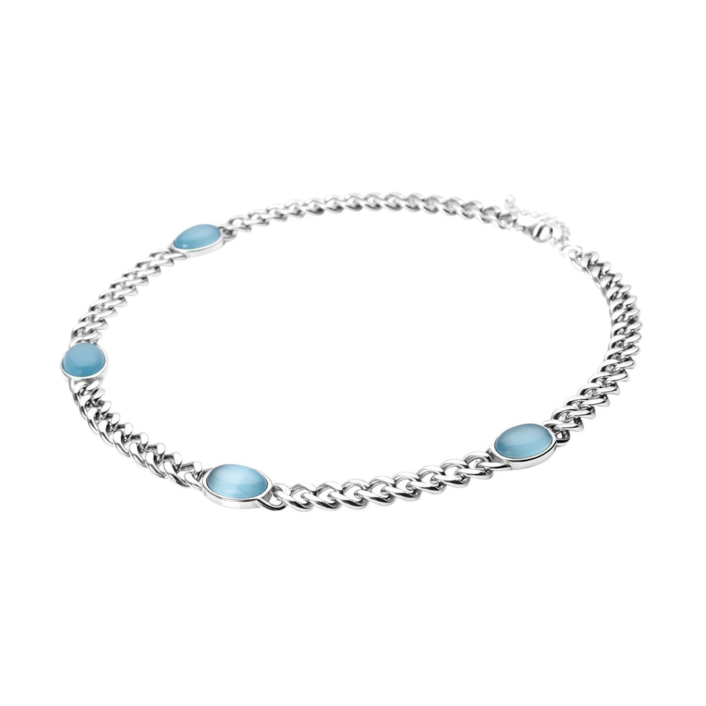 Künstliche, blaue Katzeaugen Halskette, ca. 50 cm, reiner Edelstahl ca. 25,00 ct