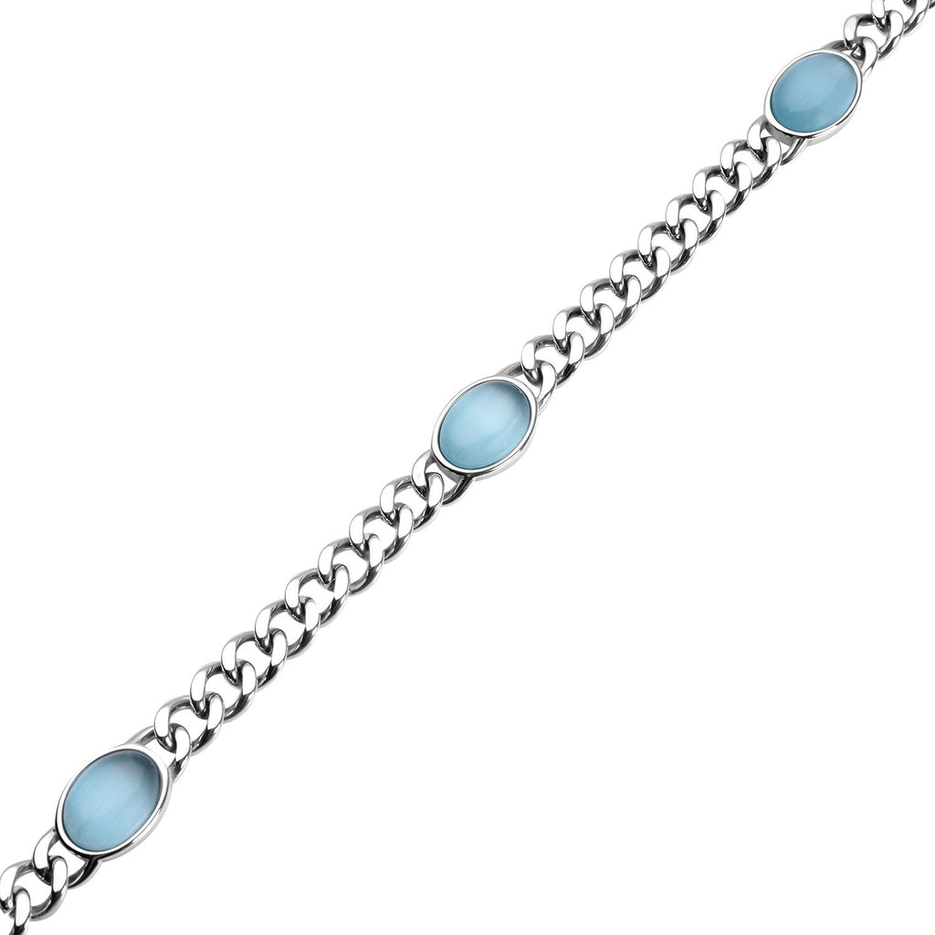 Künstliche, blaue Katzeaugen Halskette, ca. 50 cm, reiner Edelstahl ca. 25,00 ct