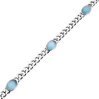 Künstliche, blaue Katzeaugen Halskette, ca. 50 cm, reiner Edelstahl ca. 25,00 ct