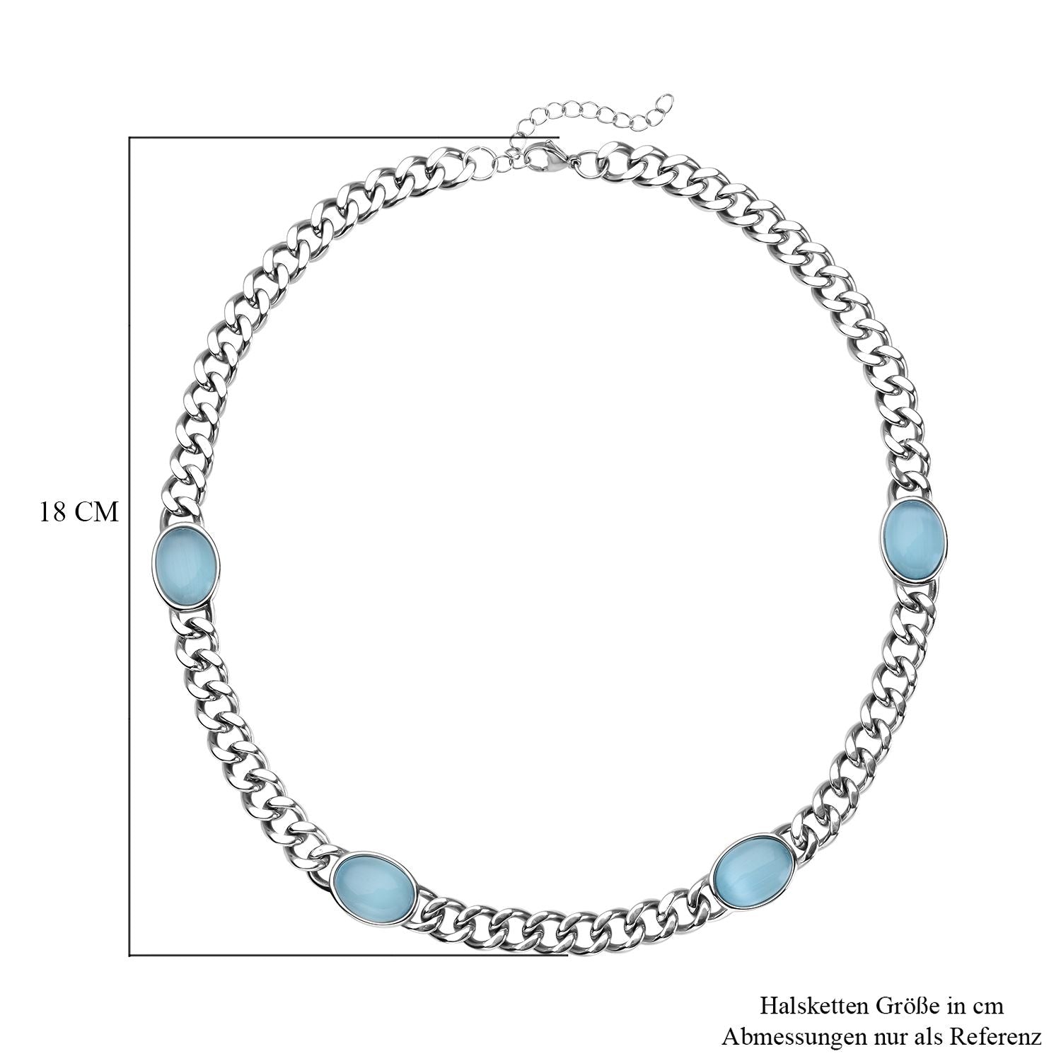 Künstliche, blaue Katzeaugen Halskette, ca. 50 cm, reiner Edelstahl ca. 25,00 ct