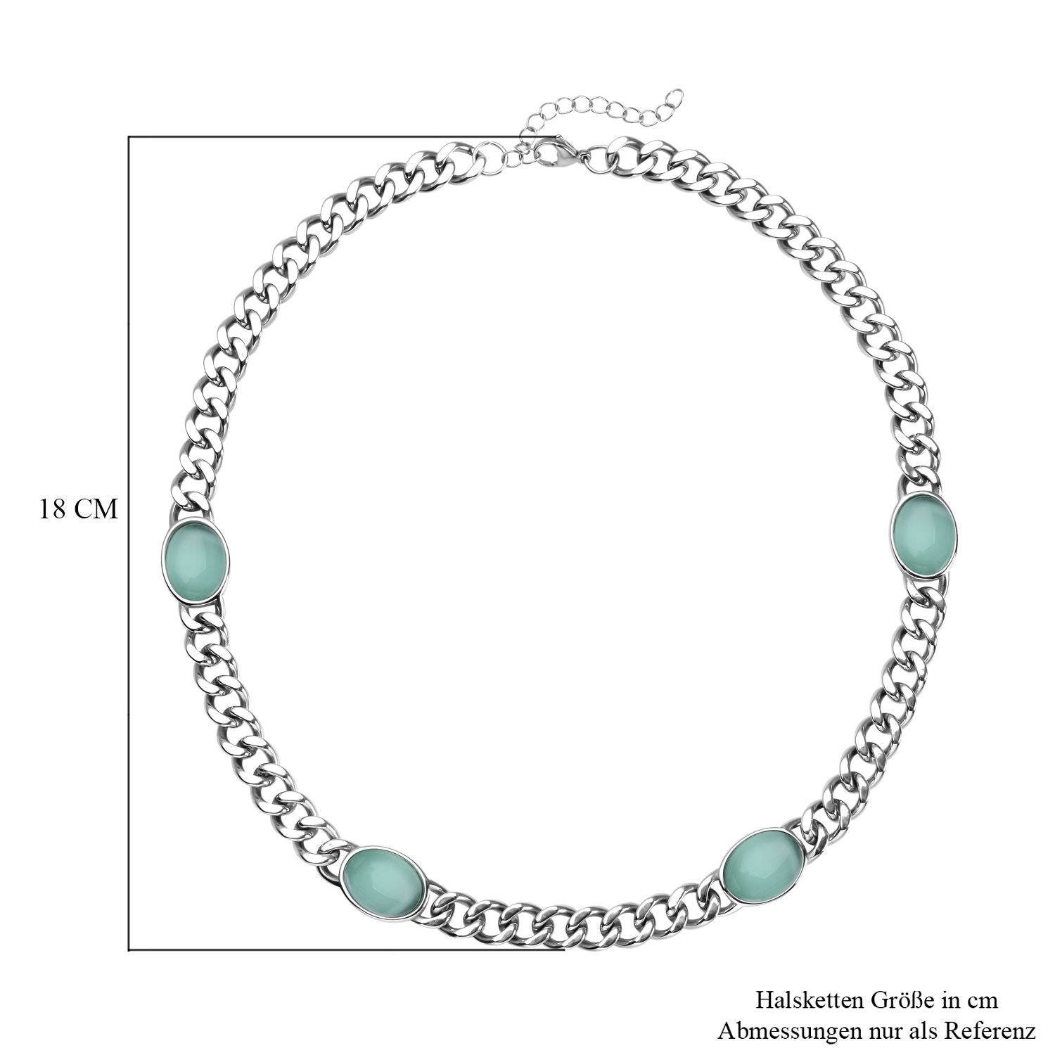 Künstliche, grüne Katzenauge Halskette, ca. 50 cm, Edelstahl ca. 25,00 ct