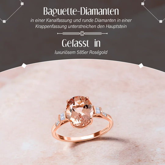 AAA Morganit, Weißer Diamant Ring 585 Gold ca. 4,05 ct