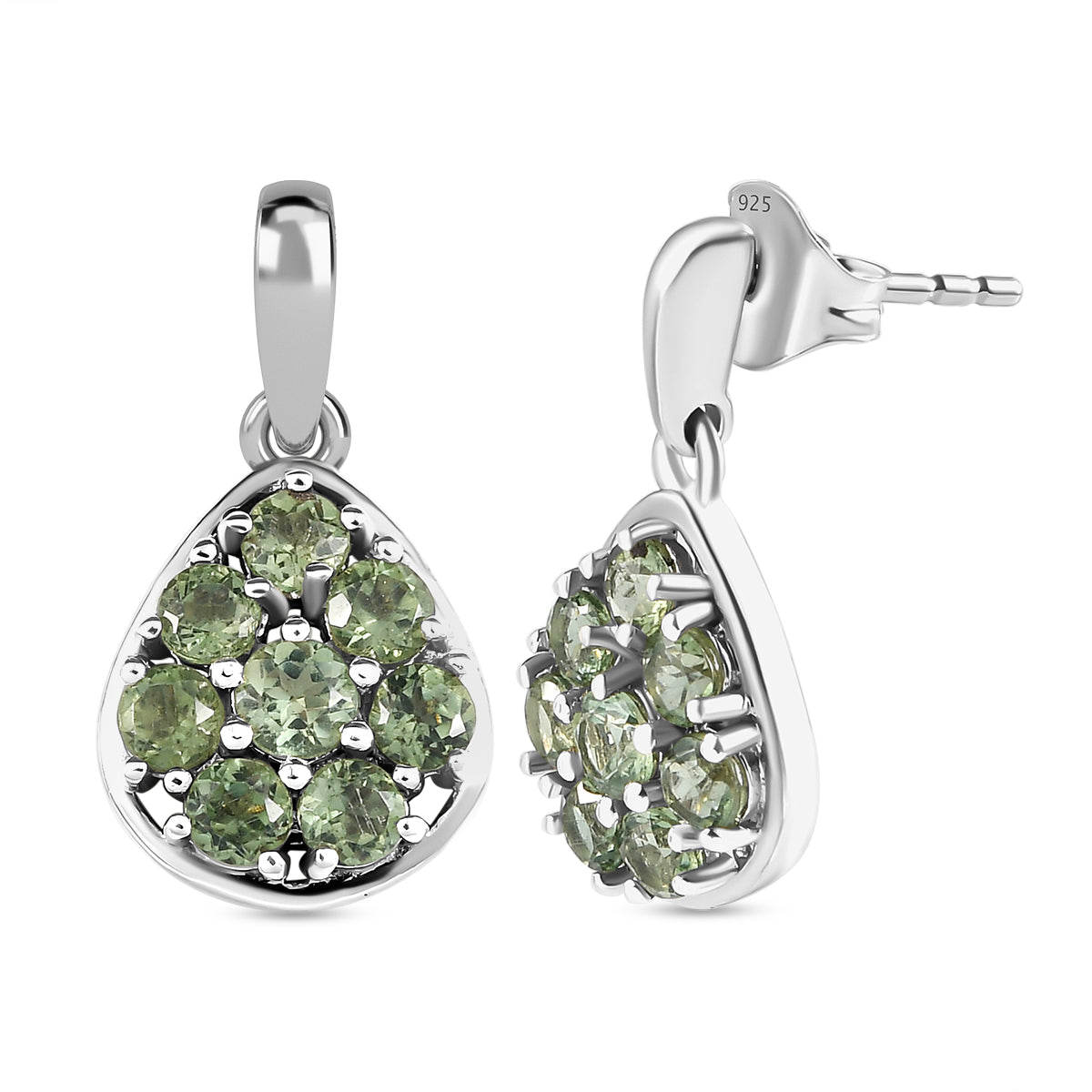 Natürliche, grüne Apatit-Ohrringe, 925 Silber platiniert ca. 2.06 ct