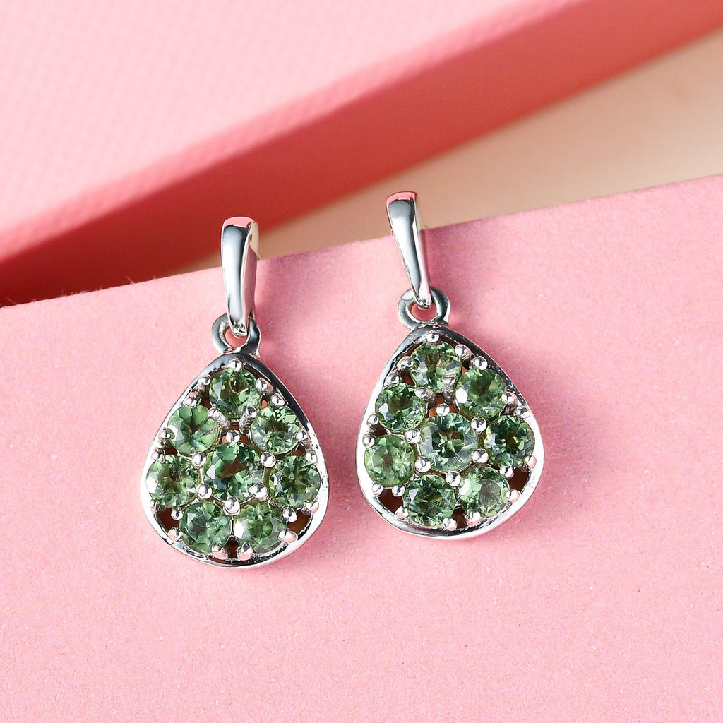 Natürliche, grüne Apatit-Ohrringe, 925 Silber platiniert ca. 2.06 ct