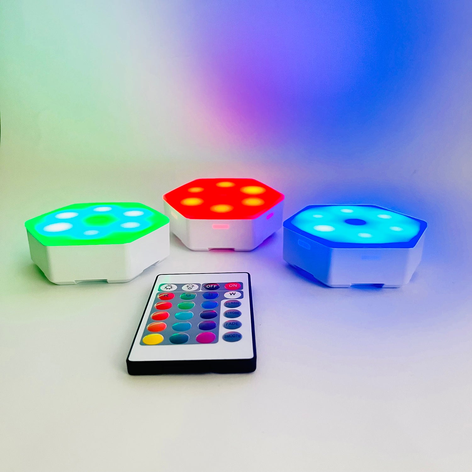 3er Set - Sechseckige Designer LED-Stimmungslicht mit Fernbedienung