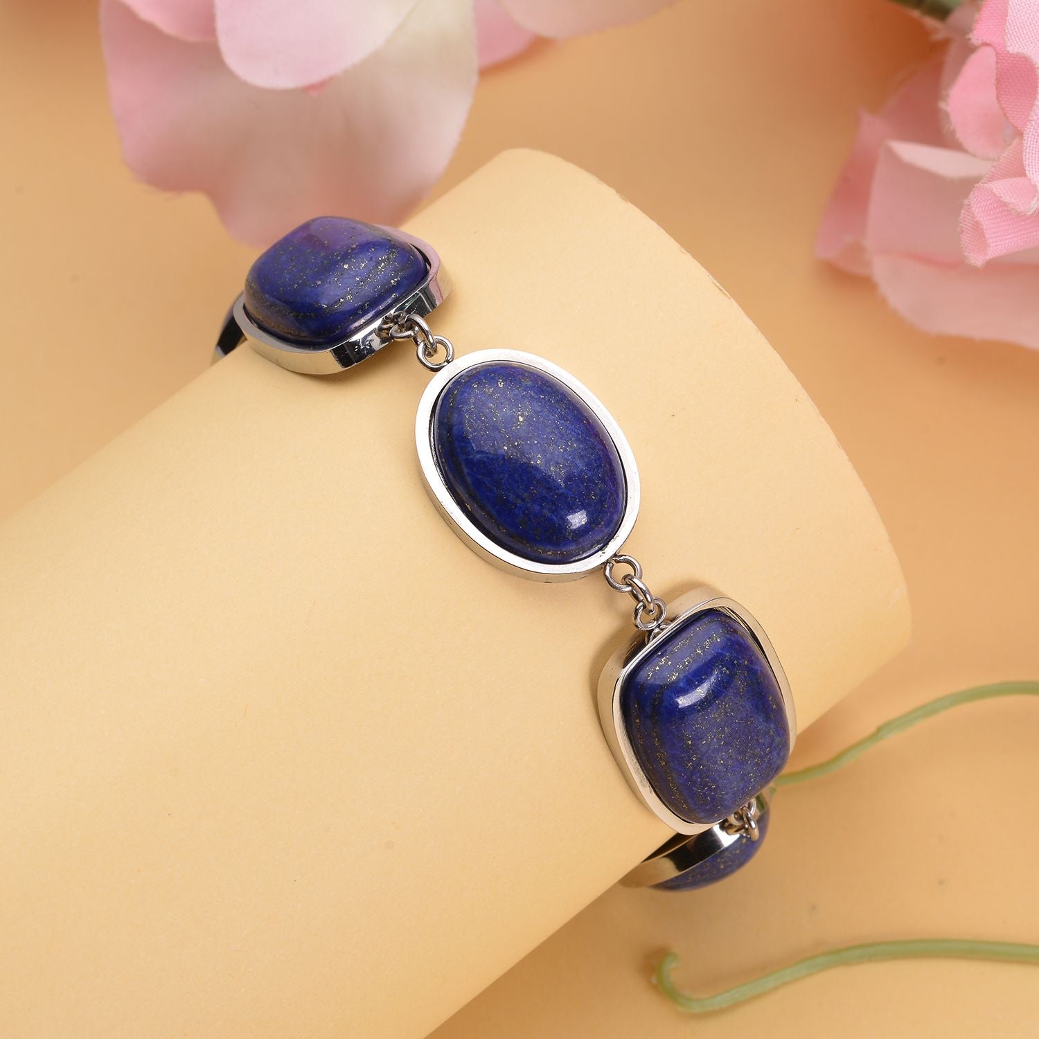 Lapislazuli-Armband, ca. 19 cm, Edelstahl ca. 80.00 ct