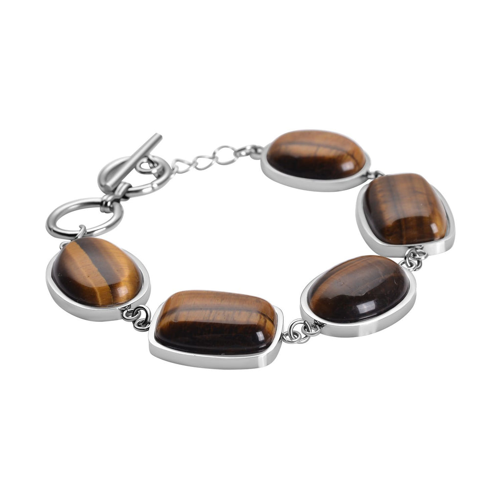 Gelbes Tigerauge-Armband, ca. 19 cm, Edelstahl ca. 80.00 ct