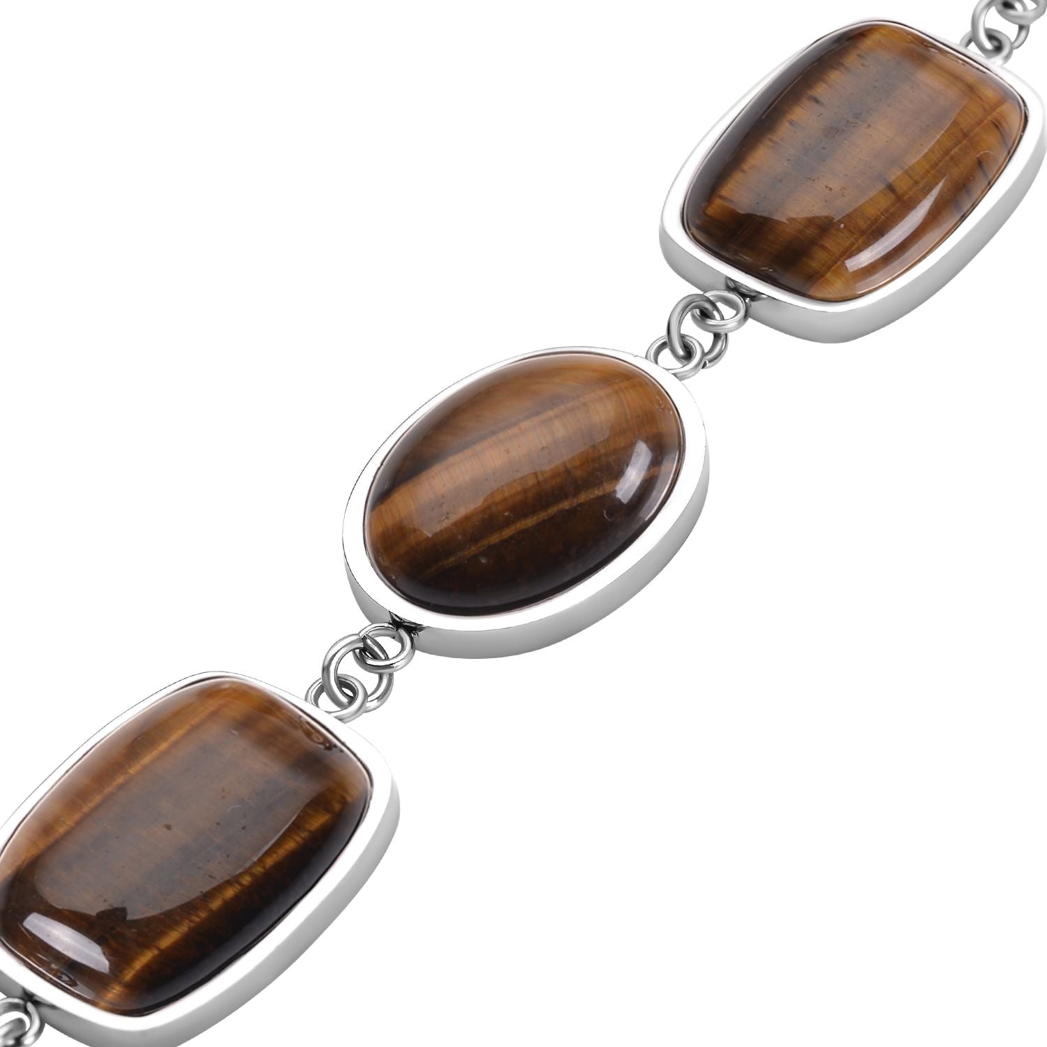 Gelbes Tigerauge-Armband, ca. 19 cm, Edelstahl ca. 80.00 ct