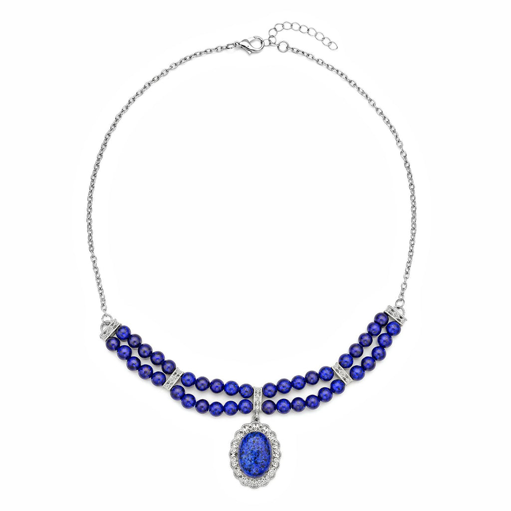 Lapislazuli Halskette, ca. 45 cm, silberfarben ca. 96.00 ct