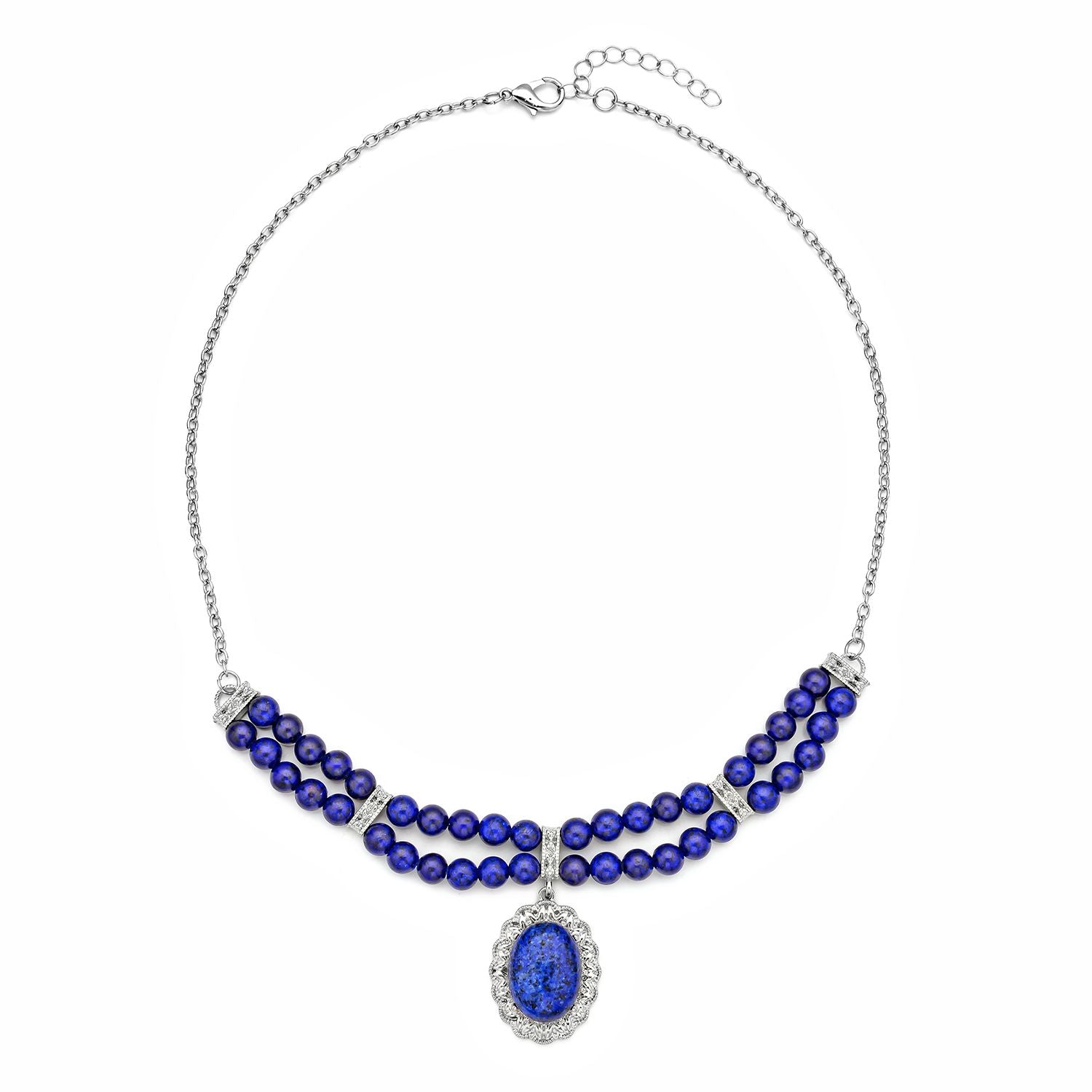 Lapislazuli Halskette, ca. 45 cm, silberfarben ca. 96.00 ct