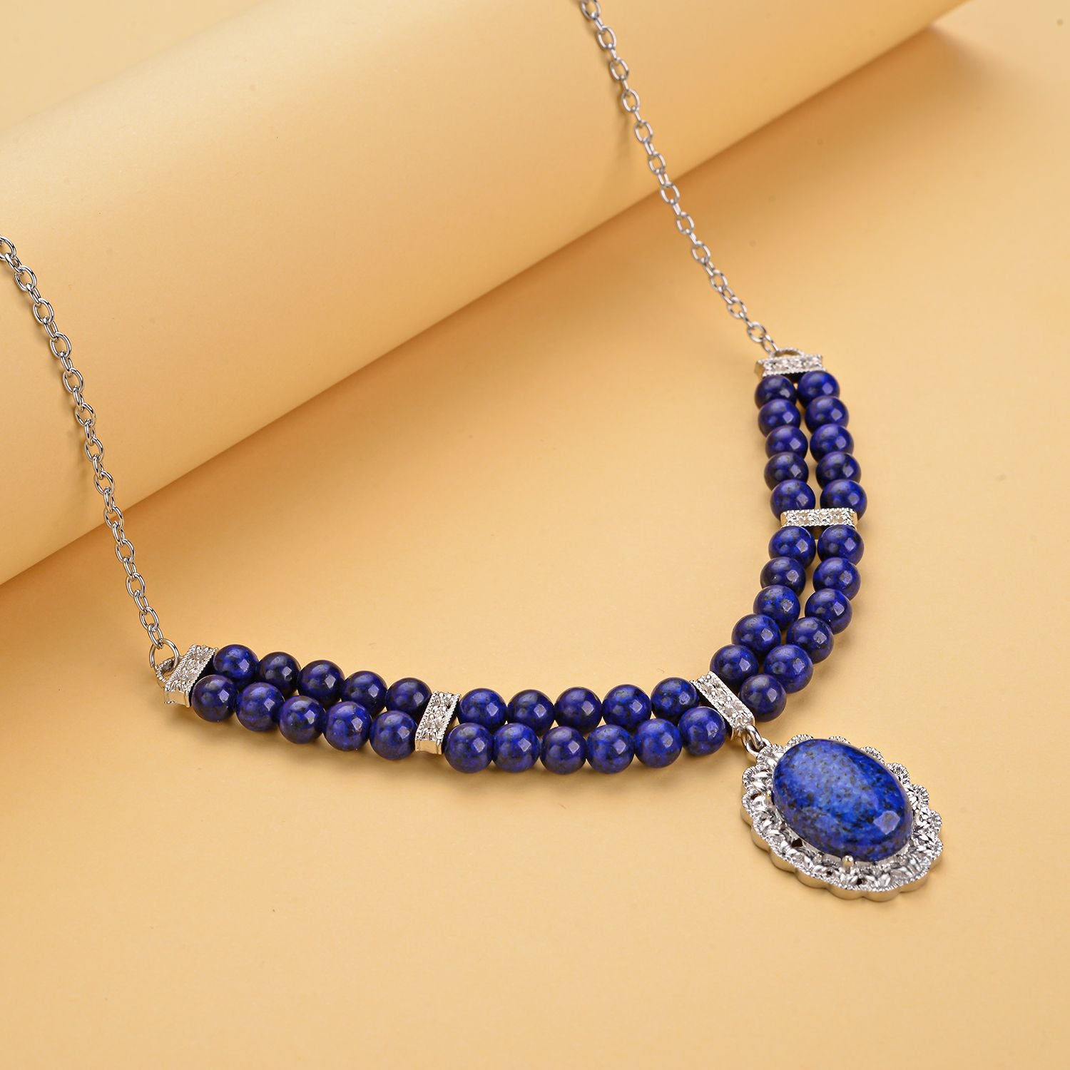 Lapislazuli Halskette, ca. 45 cm, silberfarben ca. 96.00 ct