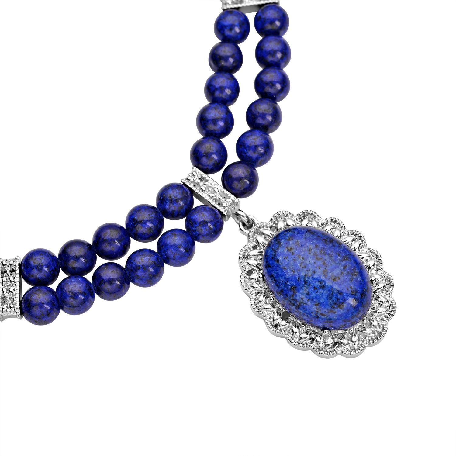 Lapislazuli Halskette, ca. 45 cm, silberfarben ca. 96.00 ct