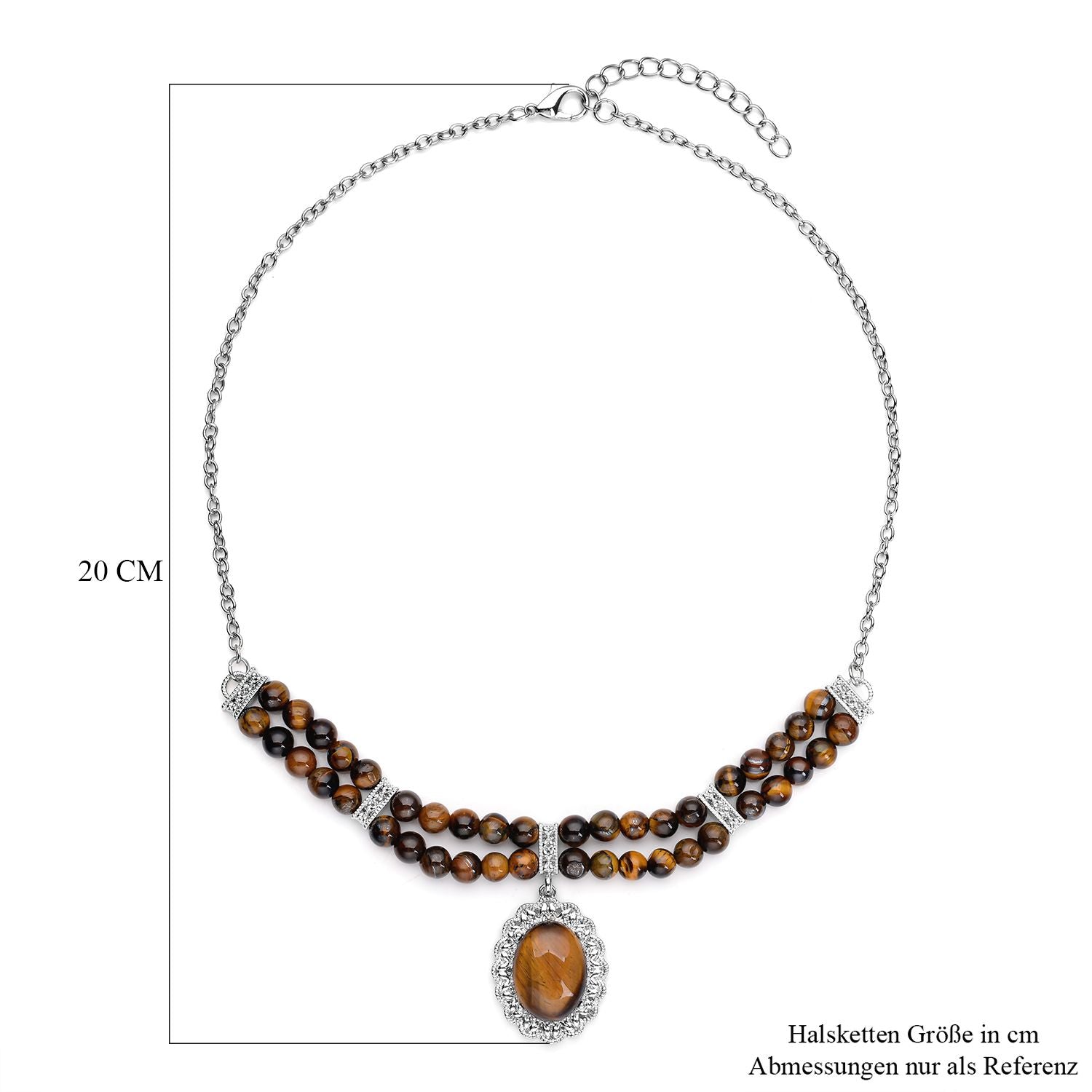 Gelbe Tigerauge Halskette, ca. 45 cm, silberfarben ca. 96.00 ct