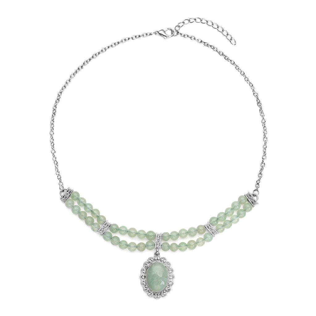 Grüne Aventurin Halskette, ca. 45 cm, silberfarben ca. 96,00 ct