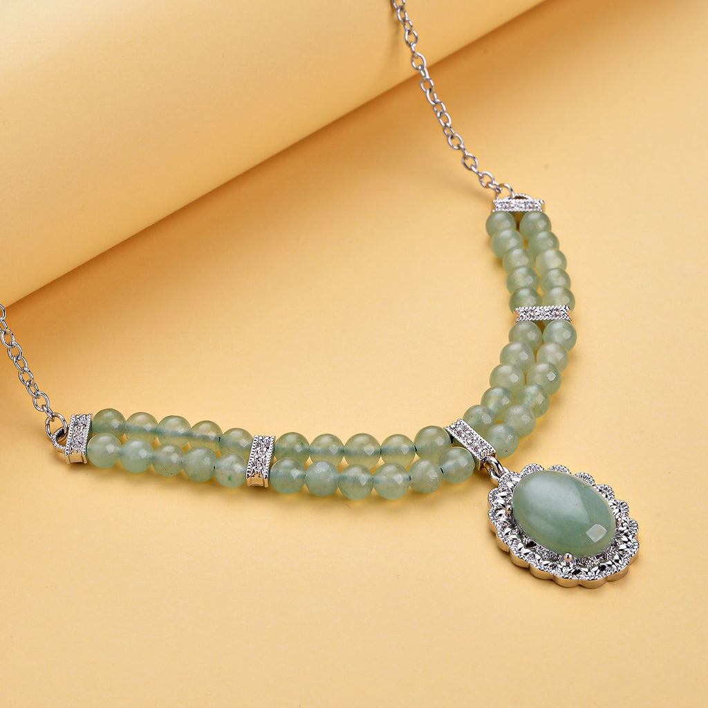 Grüne Aventurin Halskette, ca. 45 cm, silberfarben ca. 96,00 ct