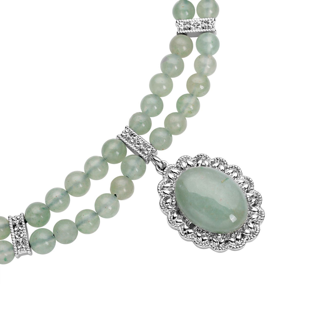 Grüne Aventurin Halskette, ca. 45 cm, silberfarben ca. 96,00 ct