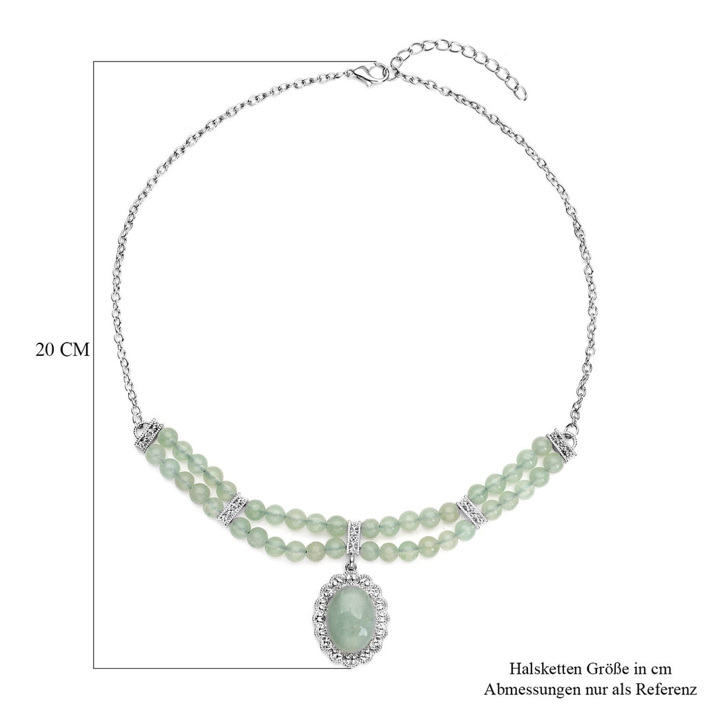 Grüne Aventurin Halskette, ca. 45 cm, silberfarben ca. 96,00 ct