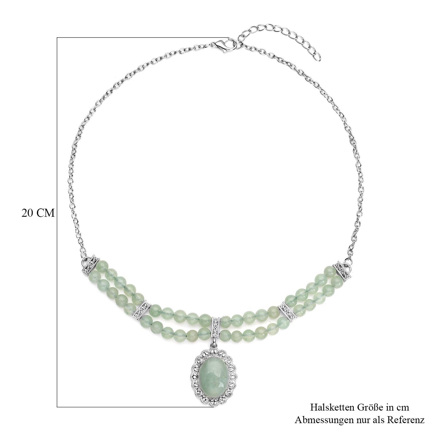 Grüne Aventurin Halskette, ca. 45 cm, silberfarben ca. 96,00 ct