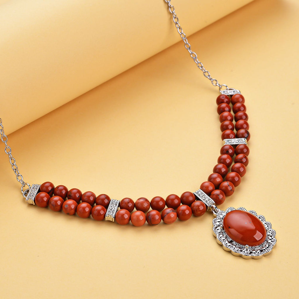 Rote Jaspis Halskette, ca. 45 cm, silberfarben ca. 96.00 ct