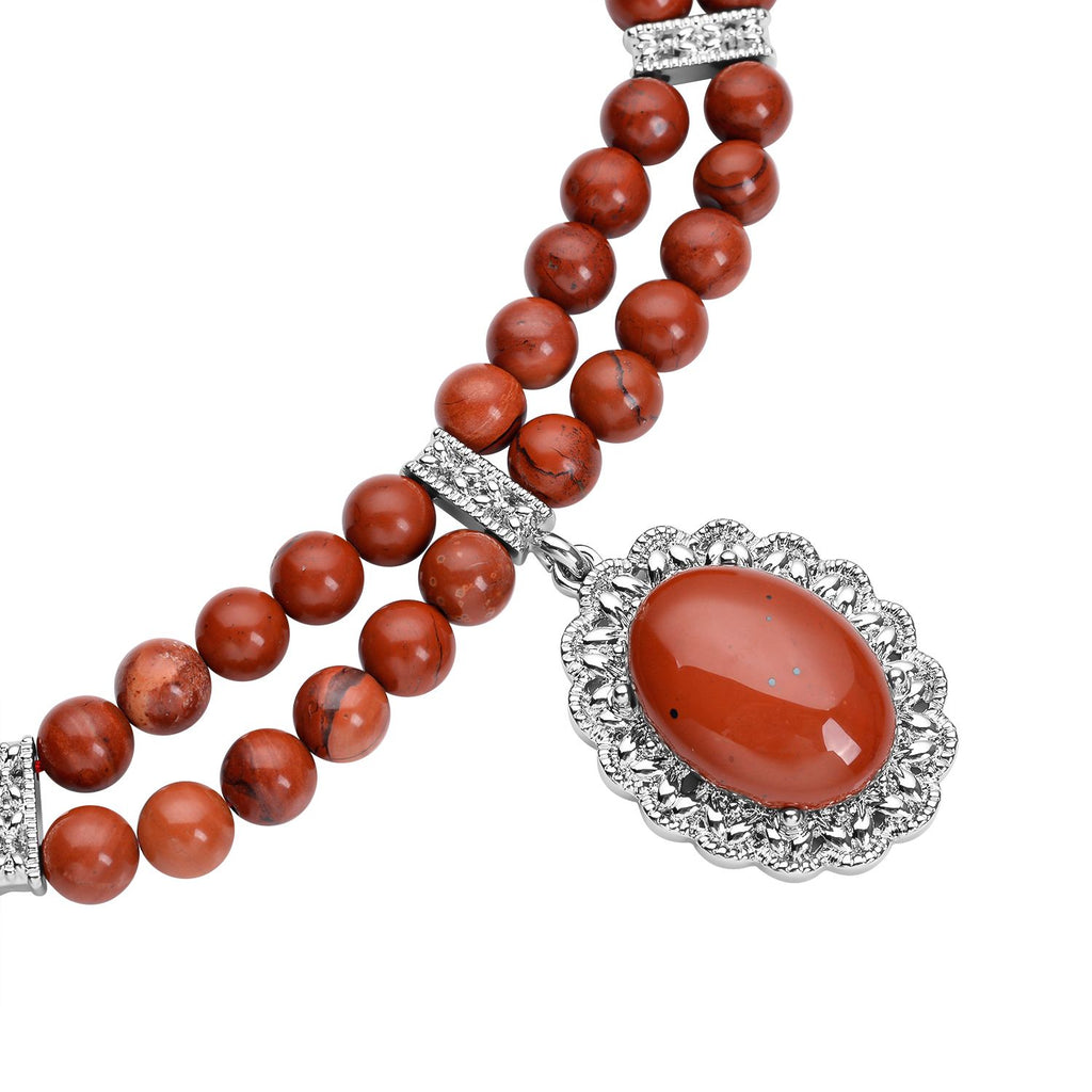 Rote Jaspis Halskette, ca. 45 cm, silberfarben ca. 96.00 ct