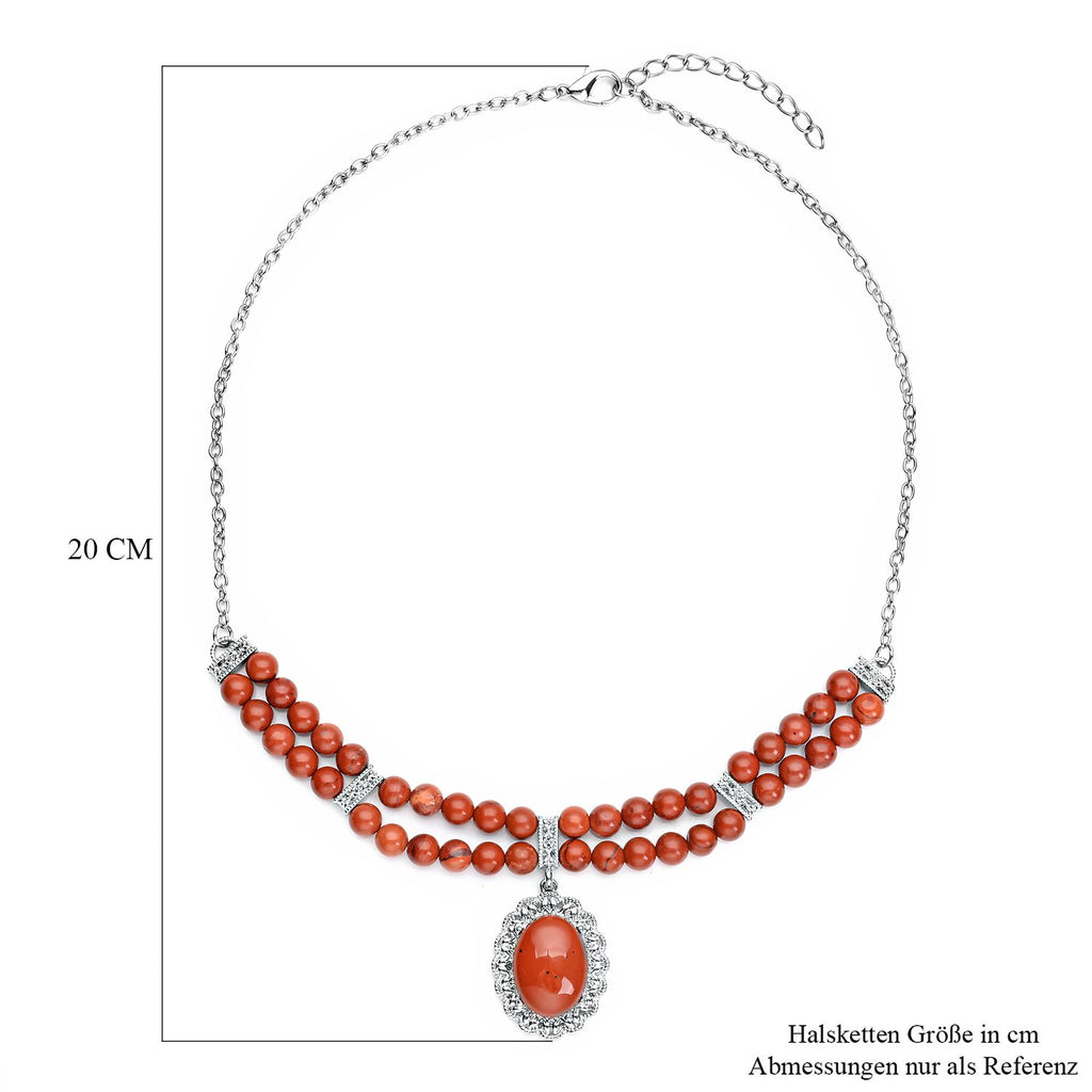 Rote Jaspis Halskette, ca. 45 cm, silberfarben ca. 96.00 ct