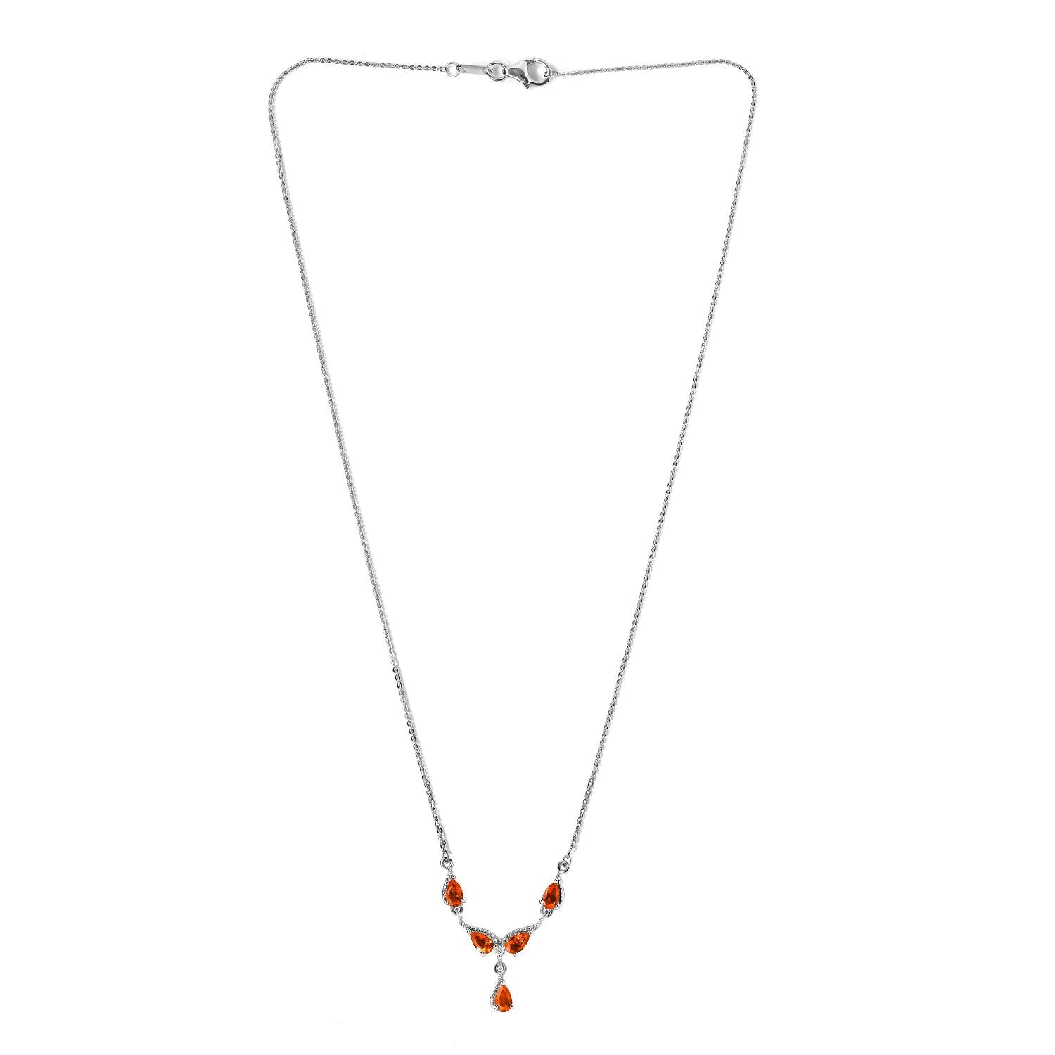 Salamanca Feueropal und weißes Zirkon Collier, ca. 45 cm, 925 Silber platiniert ca. 0,73 ct