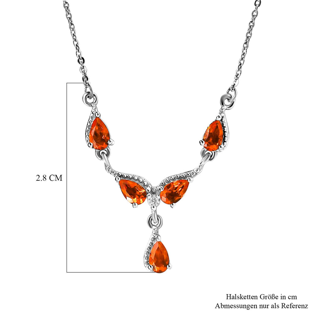 Salamanca Feueropal und weißes Zirkon Collier, ca. 45 cm, 925 Silber platiniert ca. 0,73 ct