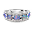 Boulder Opal Triplett und weißer Zirkon-Ring, 925 Silber rhodiniert (Größe 17.00) ca. 2,05 ct