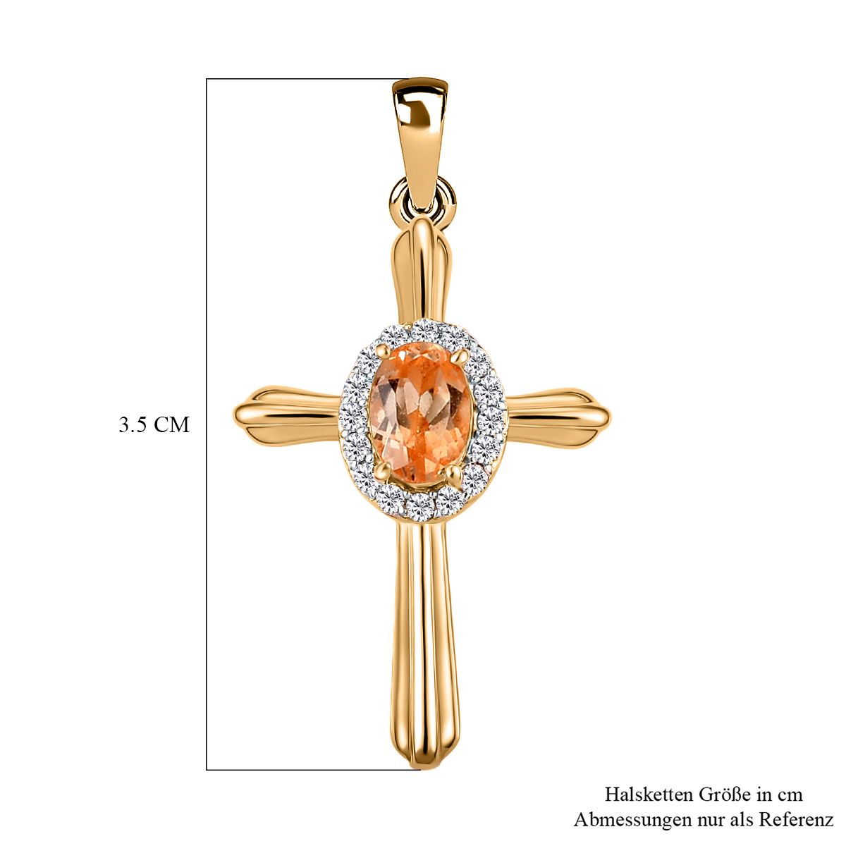 Ceylon kaiserlicher Granat und weißer Zirkon Kreuzanhänger, 925 Silber vergoldet ca. 0.77 ct