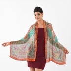 100% Satin-Seidenschal, bedruckt mit Kartenmuster, 50x160cm, Orange