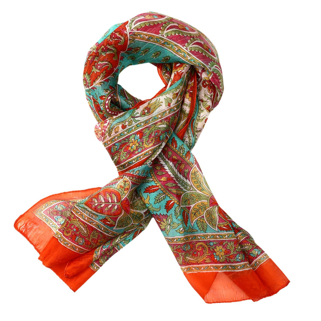 100% Satin-Seidenschal, bedruckt mit Kartenmuster, 50x160cm, Orange