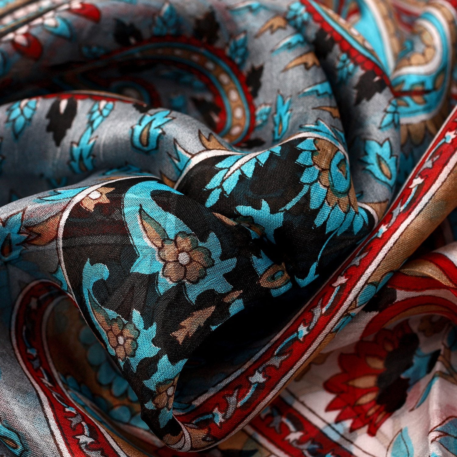 100% satin-Seidenschal, bedruckt mit Kartenmuster, 50x160cm, Schwarz