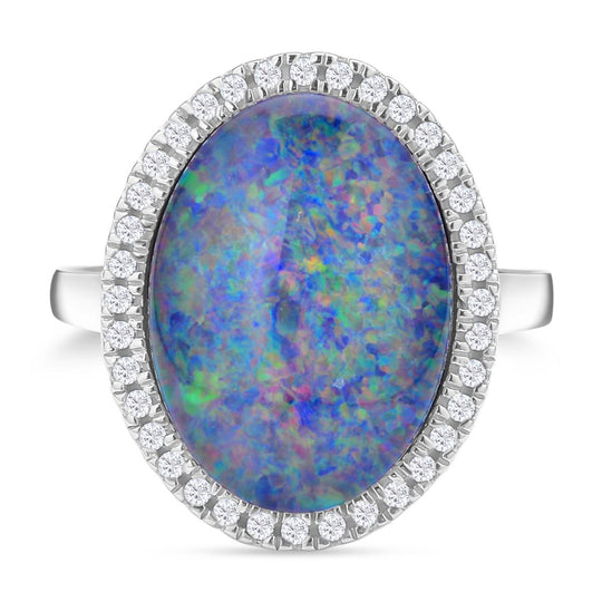 Boulder Opal Triplette und weißer Zirkon-Ring, 925 Silber rhodiniert (Größe 21.00) ca. 7.15 ct