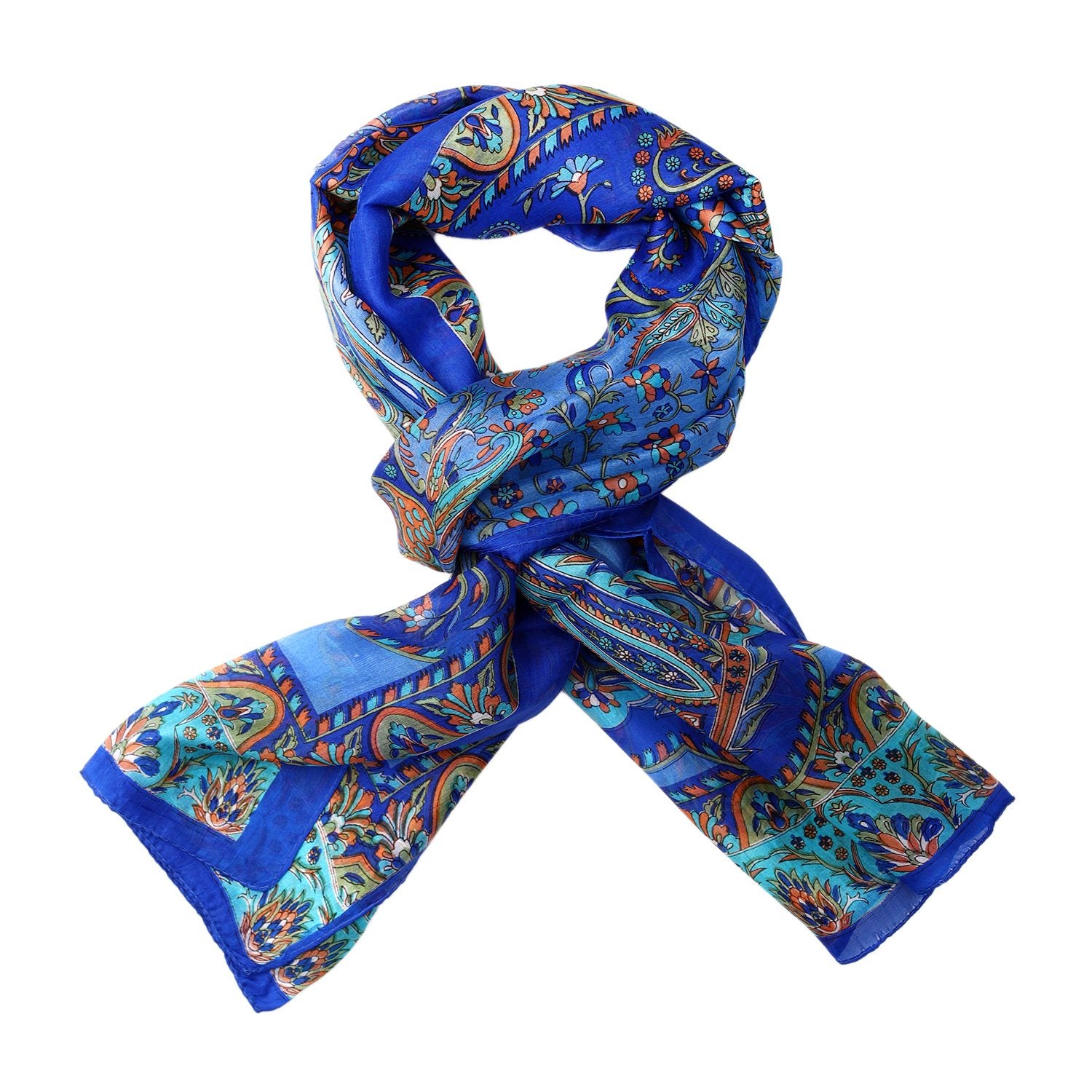 100% Seidenschal, bedruckt mit Paisleymuster, 50x160cm, Blau