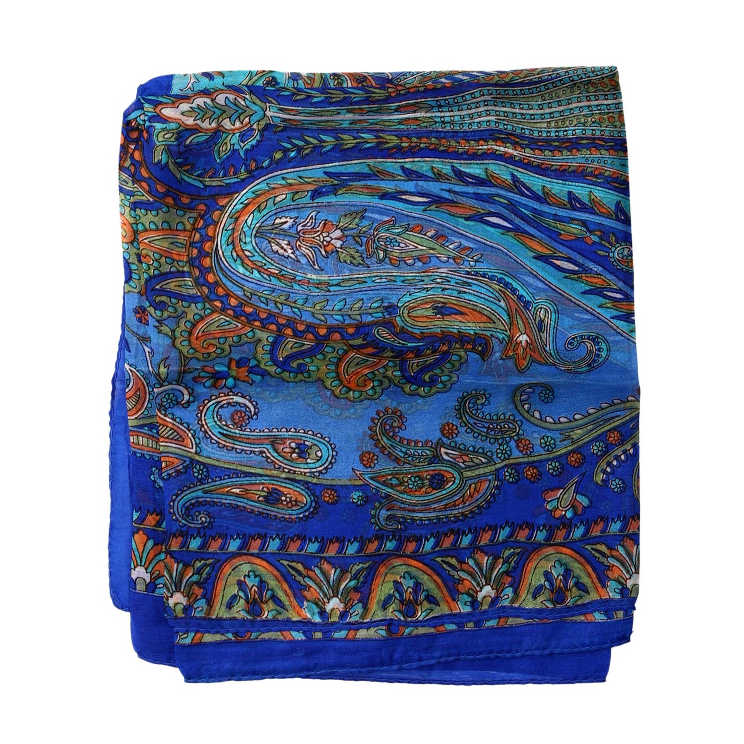 100% Seidenschal, bedruckt mit Paisleymuster, 50x160cm, Blau