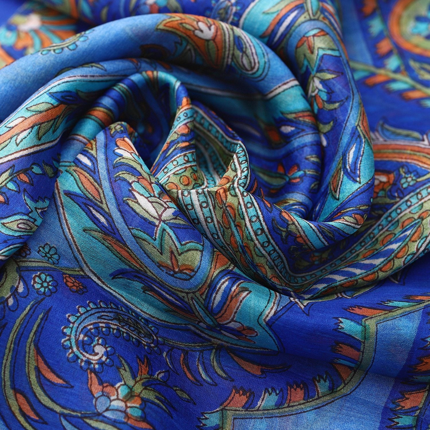 100% Seidenschal, bedruckt mit Paisleymuster, 50x160cm, Blau