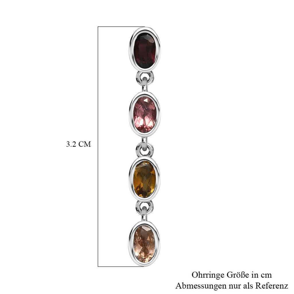 Natürliche mehrfarbiger-Turmalin Ohrhänger, 925 Silber platiniert, ca. 2.44 ct