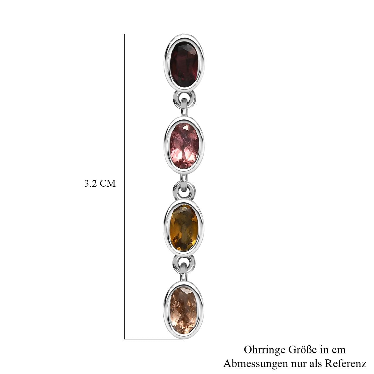 Natürliche mehrfarbiger-Turmalin Ohrhänger, 925 Silber platiniert, ca. 2.44 ct