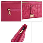 Schultertasche aus Kunstleder, mit mehreren Fächern, 120 cm langem Riemen, 25x16x7 cm, Fuchsia