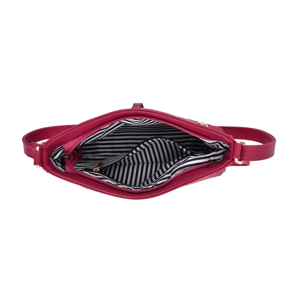 Schultertasche aus Kunstleder, mit mehreren Fächern, 120 cm langem Riemen, 25x16x7 cm, Fuchsia