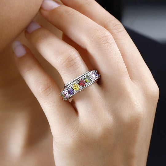 LUSTRO STELLA - Mehrfarbiger Zirkonia Spinning Ring, platiniert (Größe 19.00)