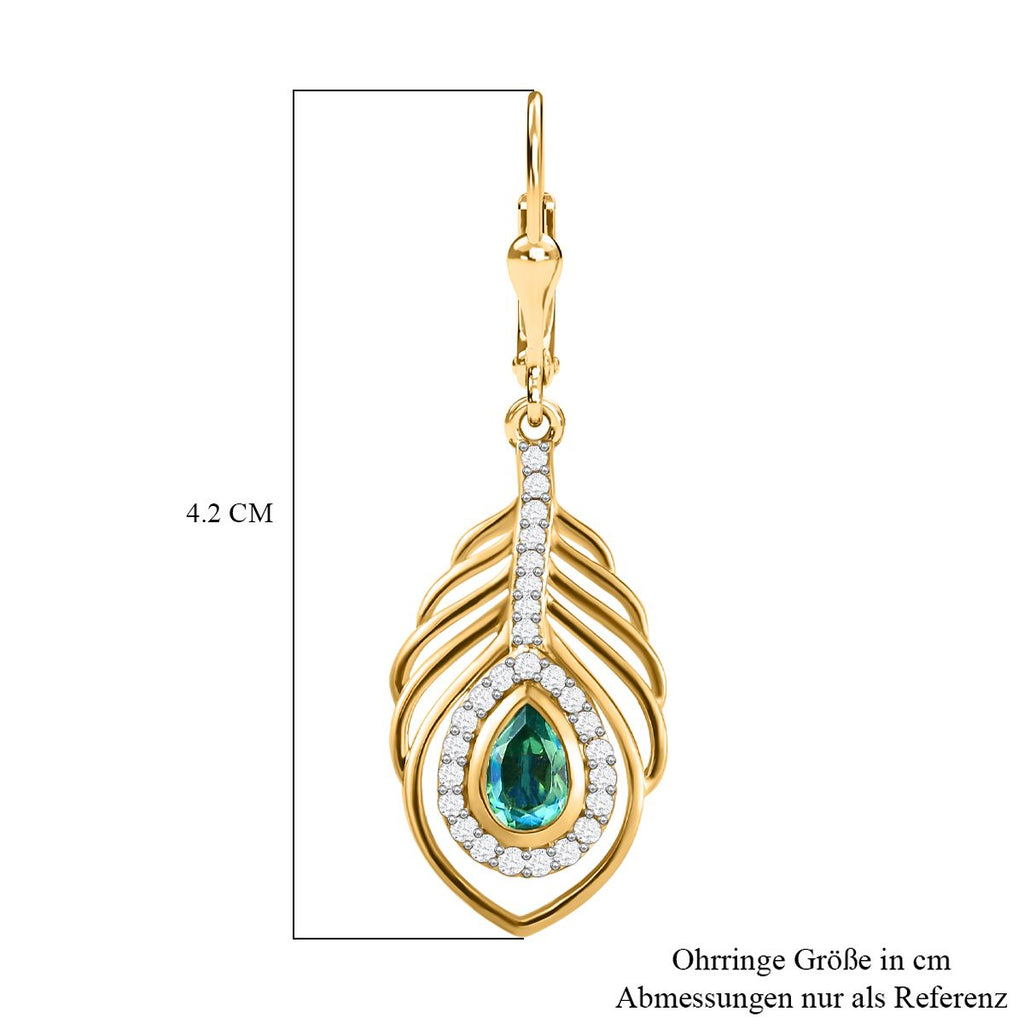 Pfau Triplett Quarz und weiße Zirkon-Ohrringe, 925 Silber vergoldet ca. 1,50 ct